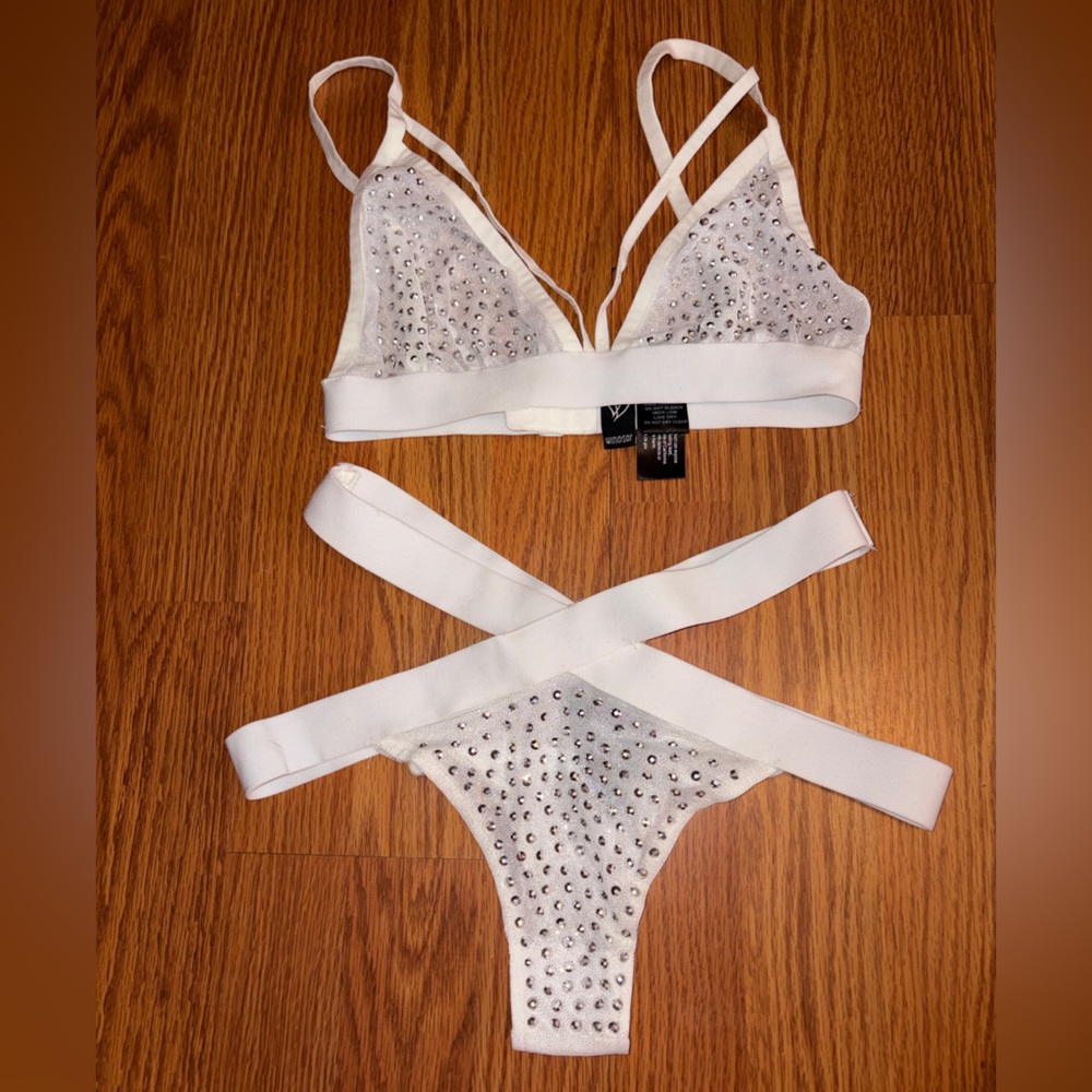 Windsor White Rhinestone Bra Set